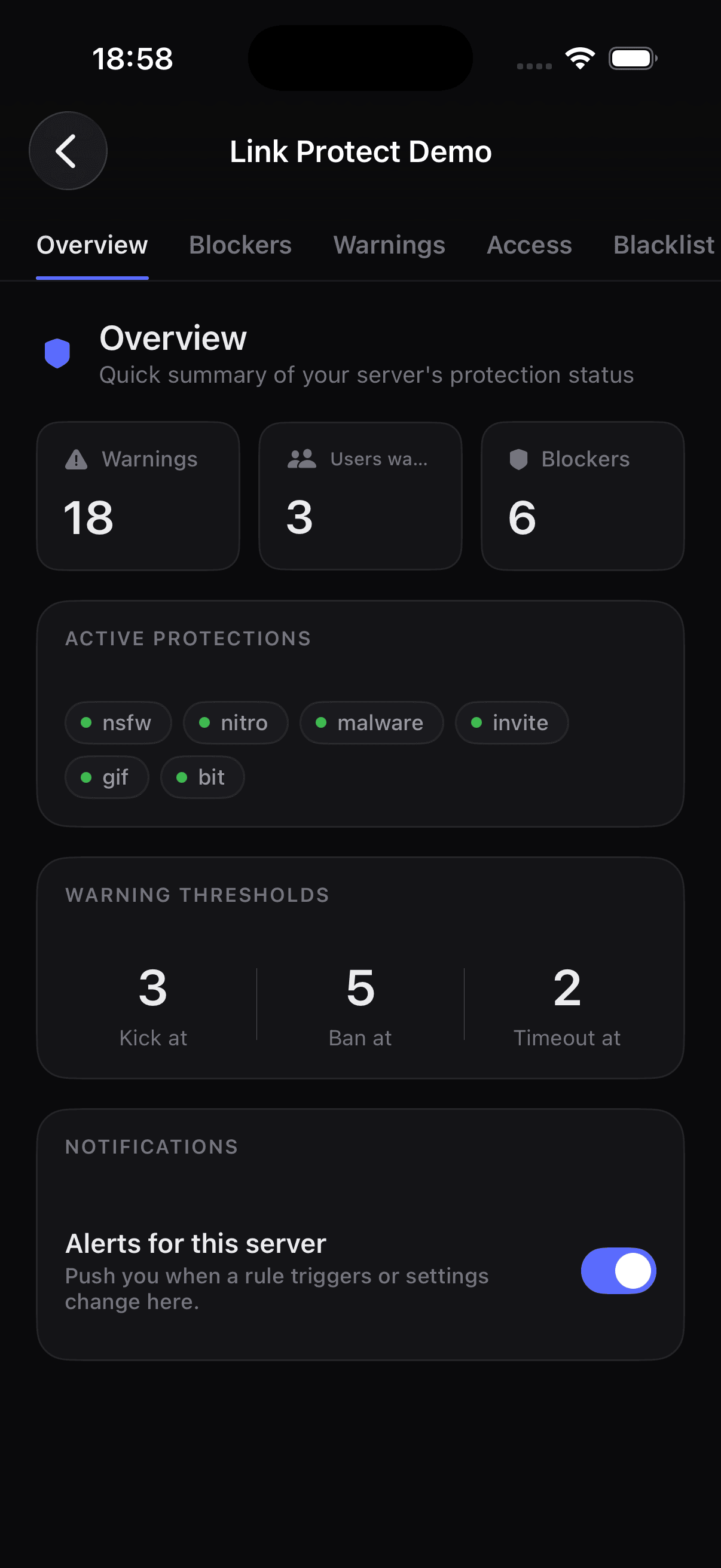 Server protection overview in the Link Protect iOS app